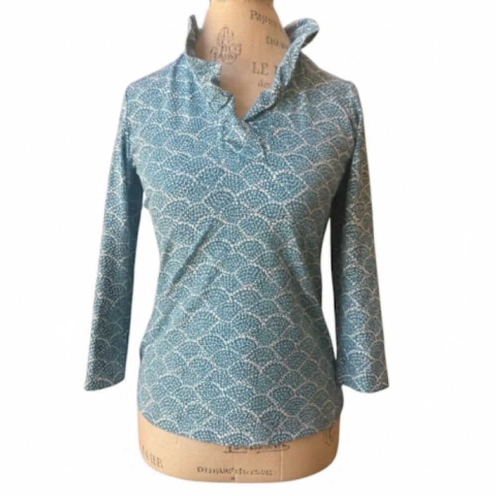 NWT! J. McLaughlin “Durham” Lt. Blue/Aqua/ White Fanned Top Size XS